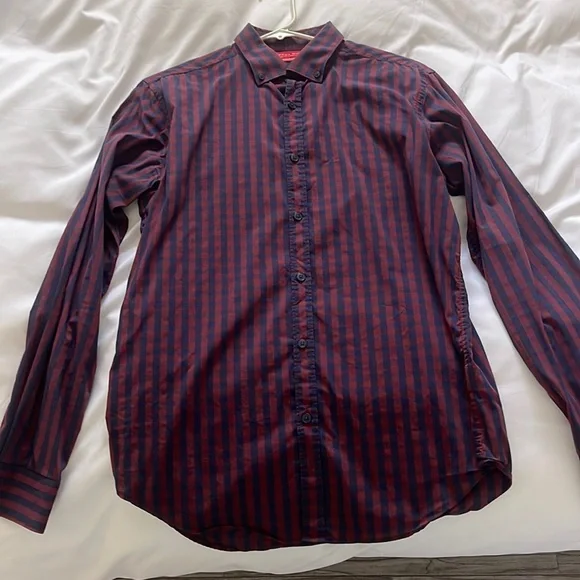 Zara | Shirts | Zara Untucked Dress Shirt Blueburgundy | Poshmark